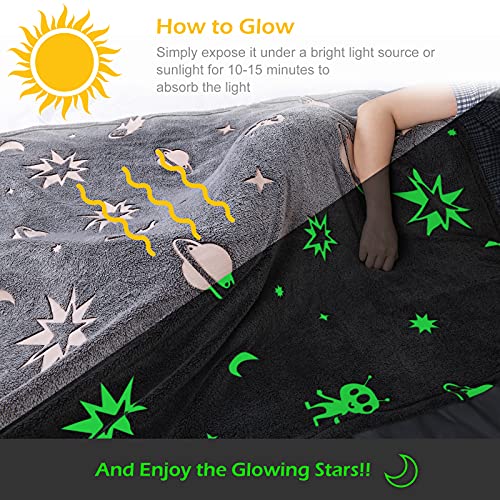 Image Title Glow in The Dark Throw Blanket,Space and Astronaut Soft Warm Cozy Fuzzy Plush Blanket for Kids Teenage Boys Girls Women Best Friend Birthday Christmas (50 x 60 inches Gray)